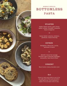 Menu for Bottomless Pasta at Gather