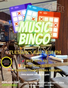 Flyer for Music Bingo at Gather